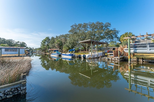 view of dock with a water view