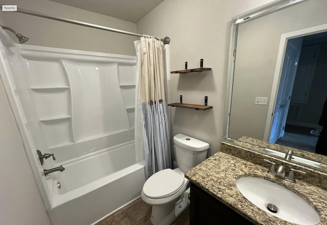 full bathroom with tile patterned flooring, vanity, shower / bath combination with curtain, and toilet