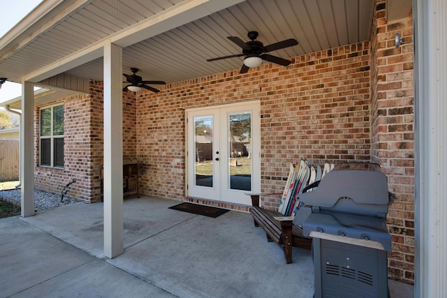 view of patio / terrace featuring french doors and ceiling fan