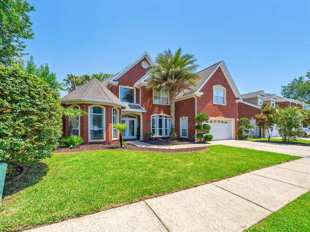 view of front of house featuring a garage and a front yard