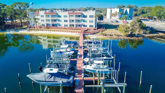 dock area with a water view