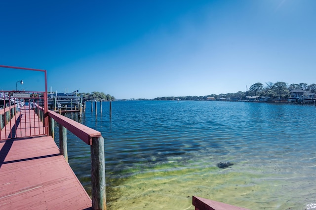 dock area with a water view