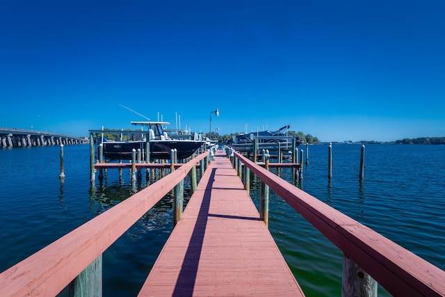 view of dock with a water view