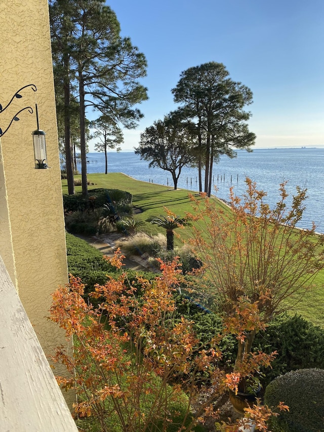 view of yard with a water view