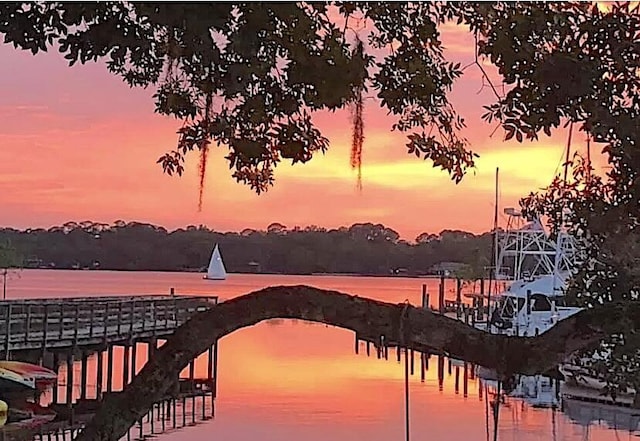 view of dock featuring a water view