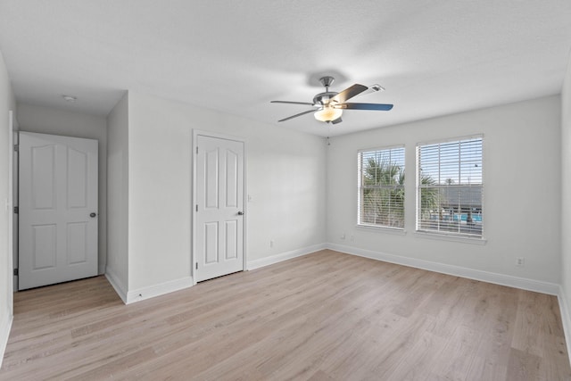 empty room featuring ceiling fan and light hardwood / wood-style flooring