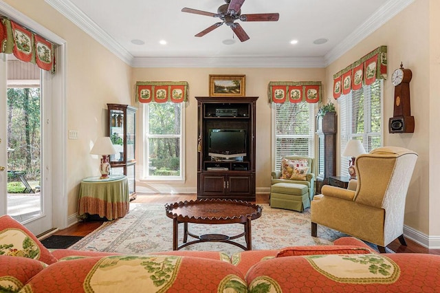 living area featuring dark hardwood / wood-style flooring and a healthy amount of sunlight