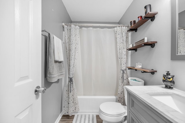 1775 Village Pkwy, Gulf Breeze, FL 32563 - full bathroom featuring vanity, wood-type flooring, shower / bath combination with curtain, and toilet