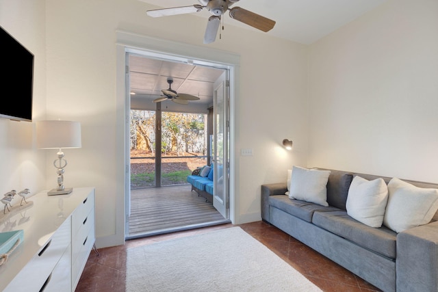 living room with ceiling fan