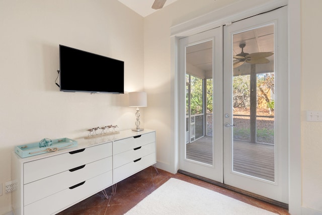 entryway with french doors and ceiling fan