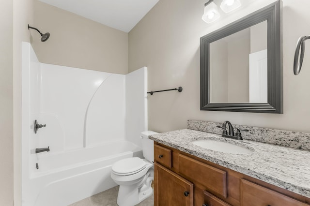 full bathroom with vanity, tile patterned flooring, bathtub / shower combination, and toilet