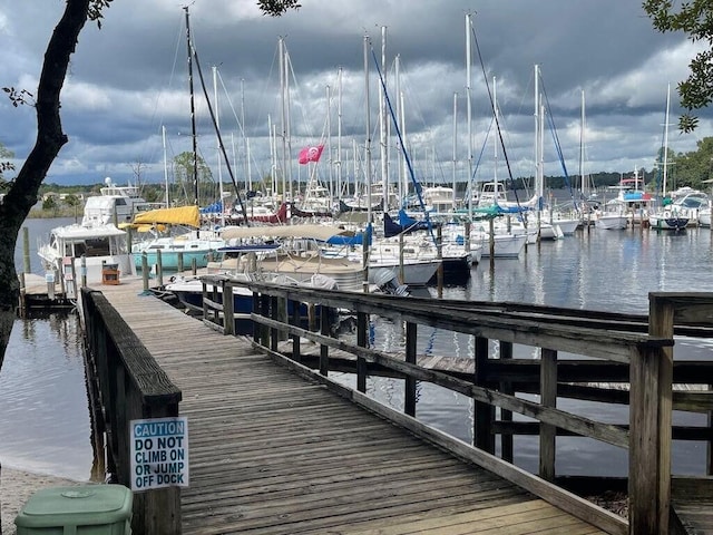 view of dock with a water view