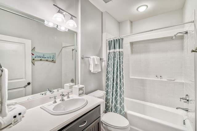 full bathroom featuring vanity, toilet, and shower / bath combo with shower curtain