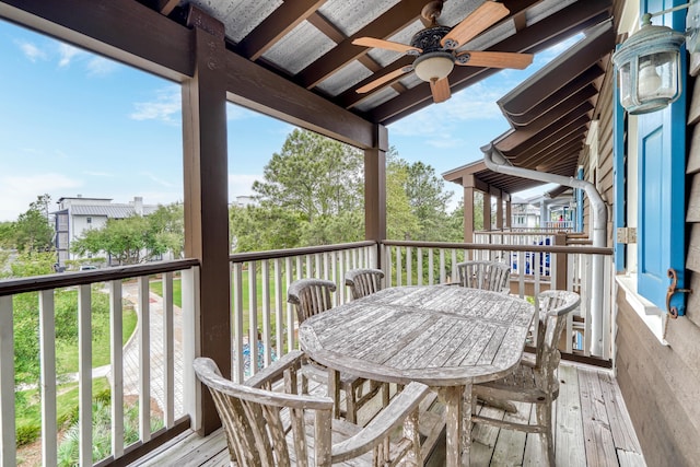 wooden terrace with ceiling fan