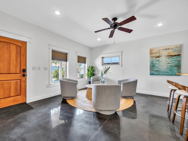 dining space featuring ceiling fan