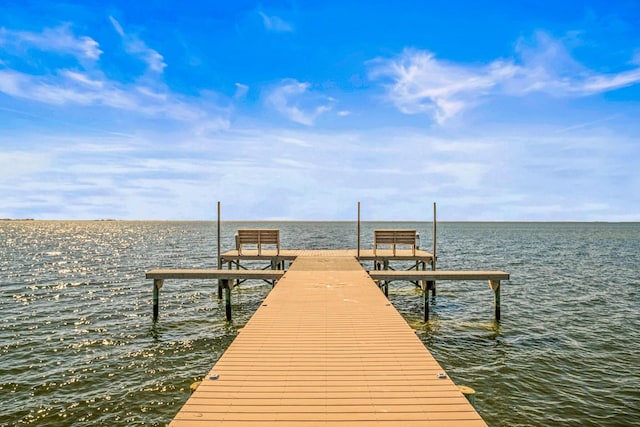 view of dock with a water view