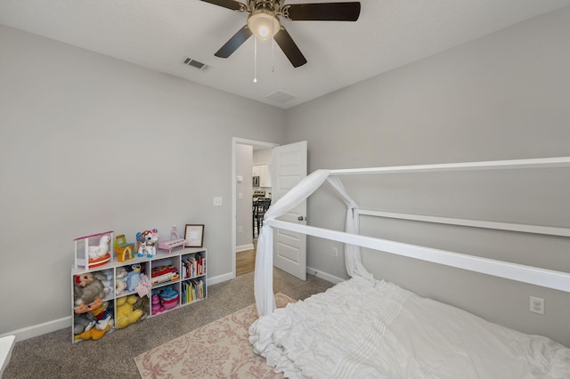 bedroom with carpet floors and ceiling fan