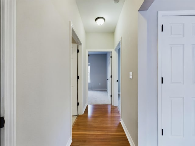 corridor with hardwood / wood-style flooring