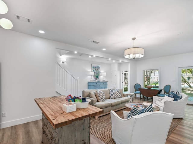 living room with wood-type flooring