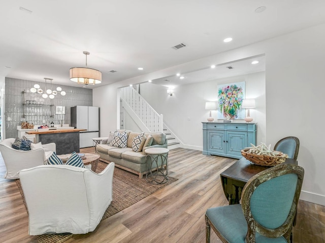 living room featuring light hardwood / wood-style flooring