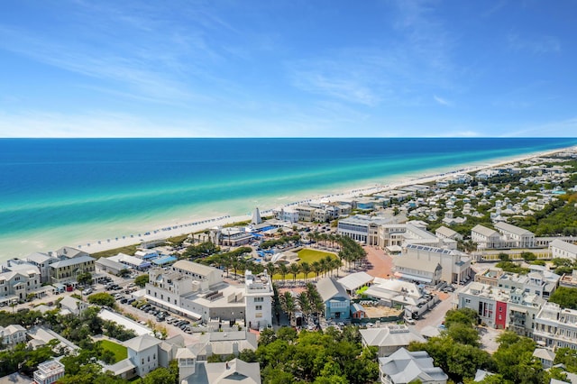 aerial view featuring a water view and a beach view