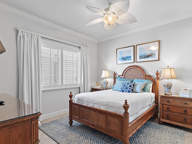 bedroom with crown molding and ceiling fan