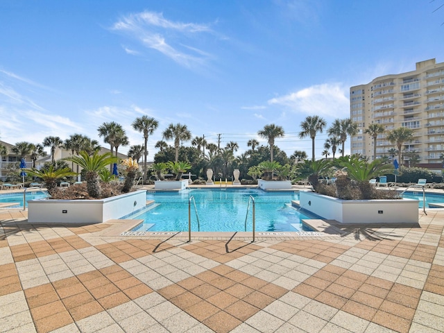 view of swimming pool with a patio area