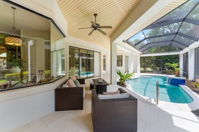 416 Admiral Ct, Destin, FL 32541 - outdoor pool with ceiling fan, a patio area, and an outdoor living space