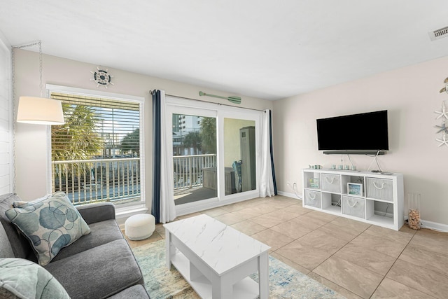 view of tiled living room