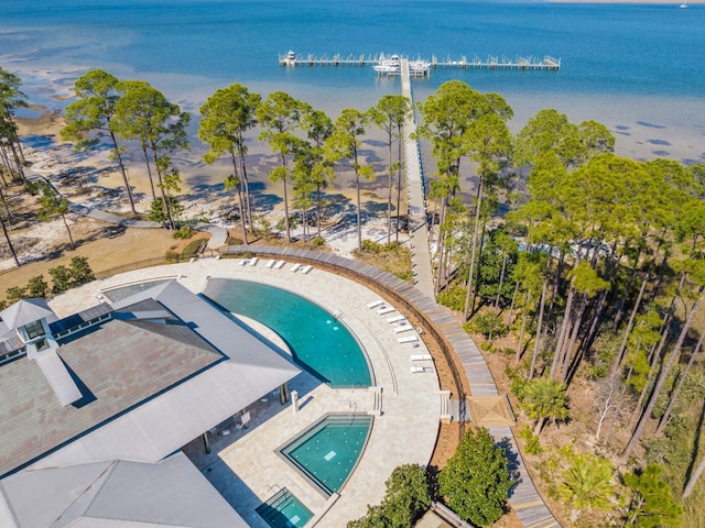 aerial view with a water view