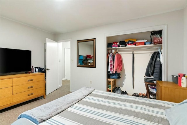 bedroom featuring carpet flooring and a closet