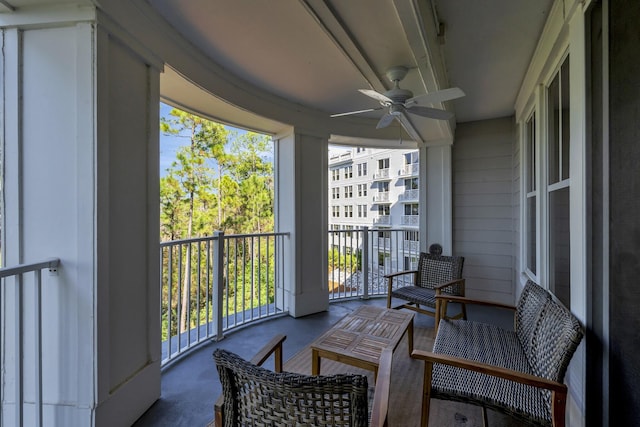 balcony with ceiling fan