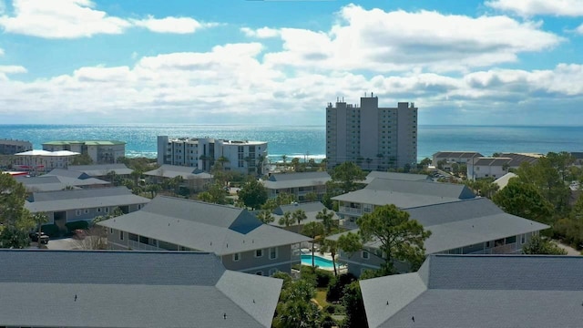 aerial view featuring a water view