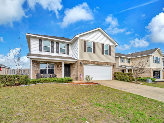 view of front of home featuring a garage and a front lawn