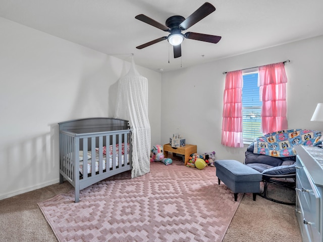 bedroom featuring carpet flooring and ceiling fan