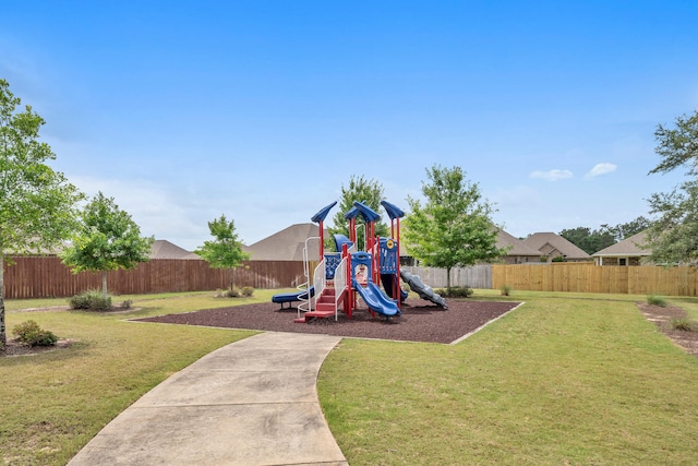 view of jungle gym with a yard