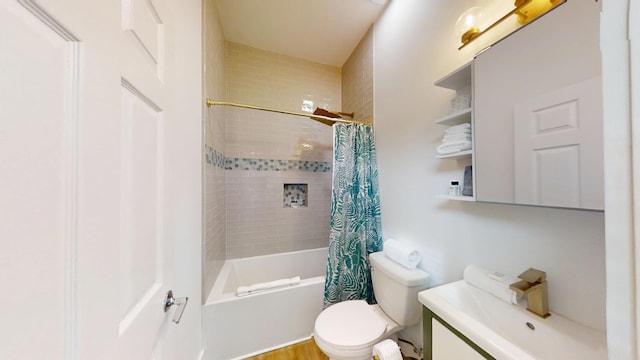 bathroom with shower / tub combo with curtain and toilet