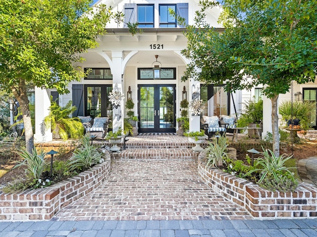 doorway to property featuring french doors