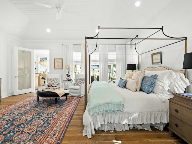 bedroom featuring wooden ceiling and wood finished floors