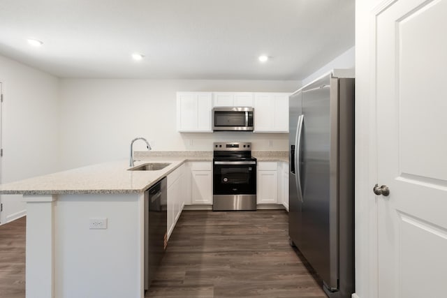 781 Girl Scout Rd, Defuniak Springs, FL 32433 - kitchen with appliances with stainless steel finishes, a sink, a peninsula, dark wood-style flooring, and recessed lighting