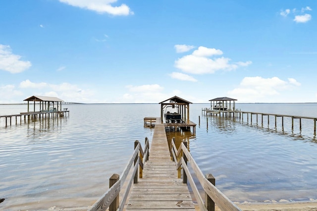 view of dock featuring a water view