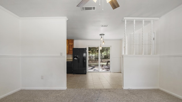 interior space featuring carpet floors, tile patterned flooring, and visible vents