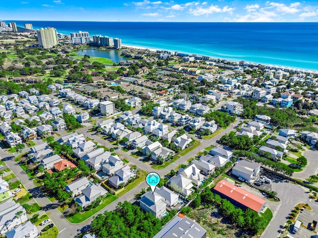 birds eye view of property featuring a residential view and a water view