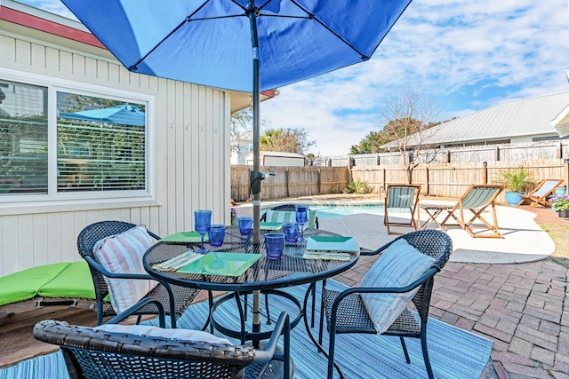 view of patio featuring a fenced in pool