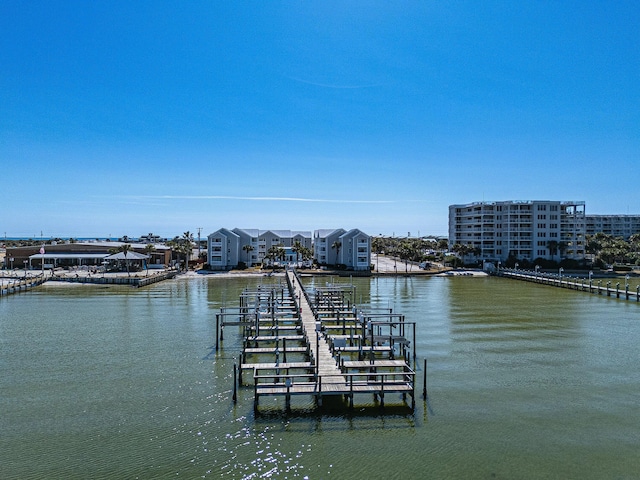 dock area featuring a water view