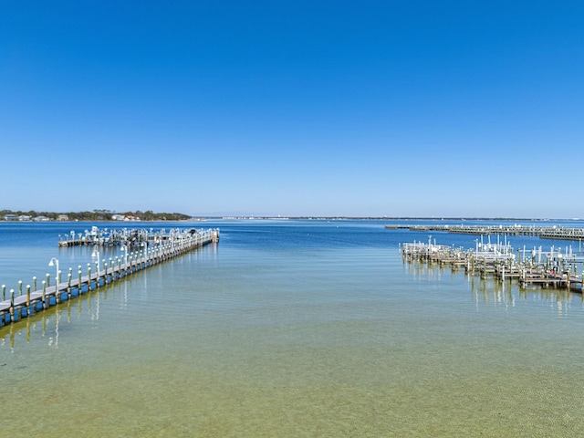 view of dock with a water view