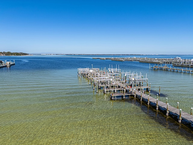 view of dock with a water view