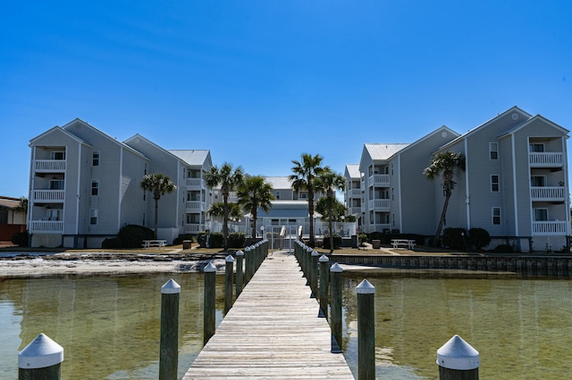 dock area with a water view