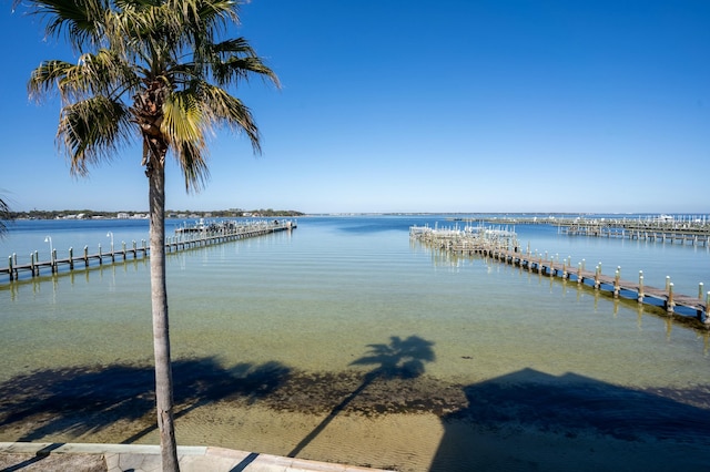 view of dock with a water view