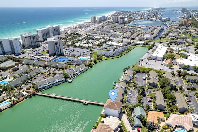 aerial view with a water view